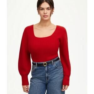 Madewell Soft Wool-Blend Square-Neck Pullover Sweater WMNS S Red Blouson Sleeve